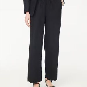 NWT J Crew Black Linen-blend slim wide-leg drawstring pant Size 0